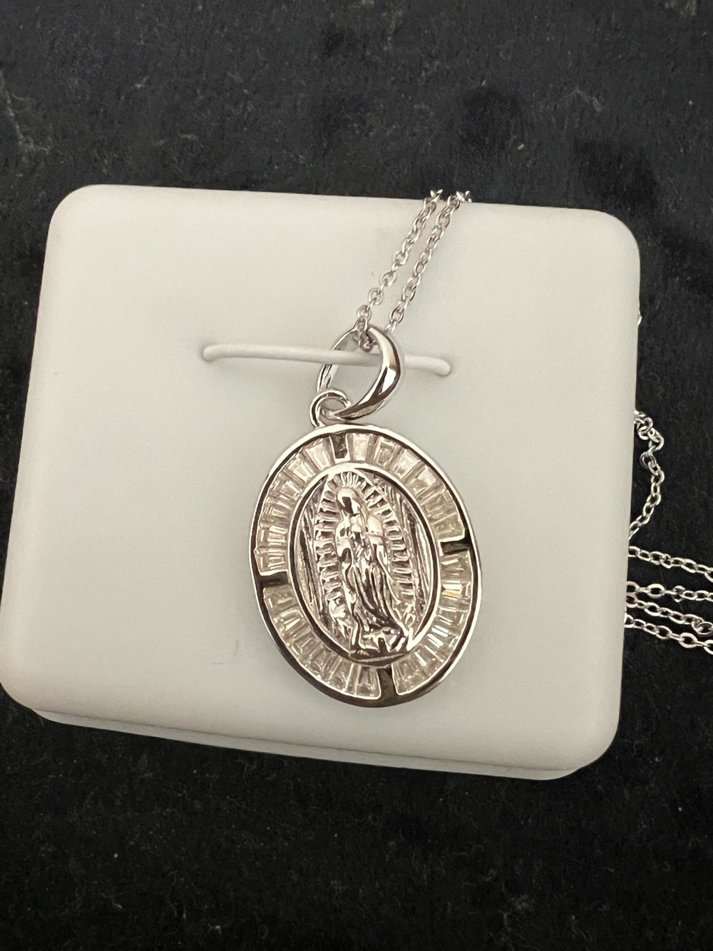 Sterling Silver & Moissanite  Virgin Mary Necklace